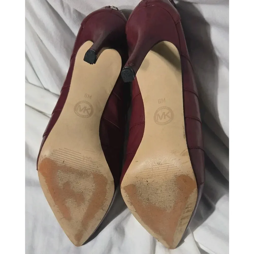 Michael Kors Red Leather Strappy Heels Pointed Toe Zip Back Women 8M.
